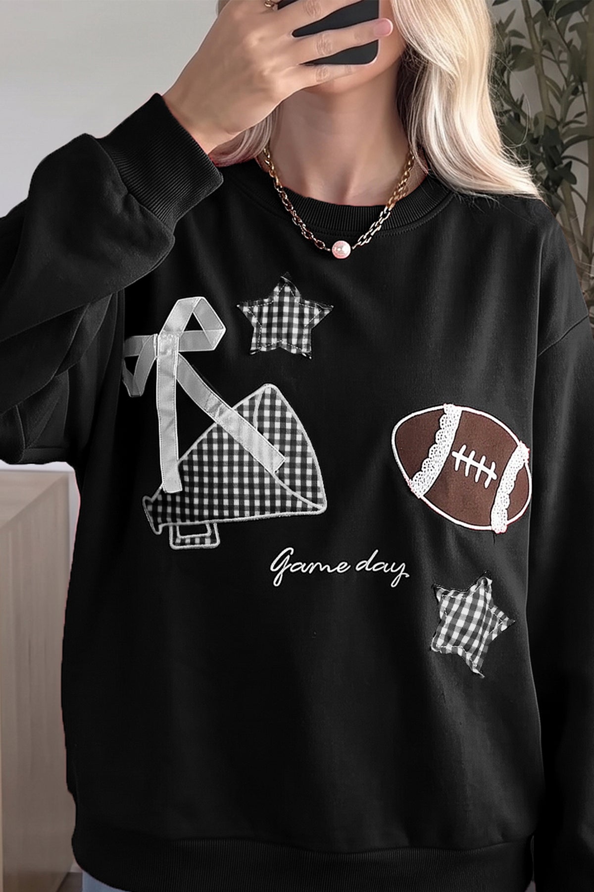 Gingham Embroidered Game Day Sweatshirt