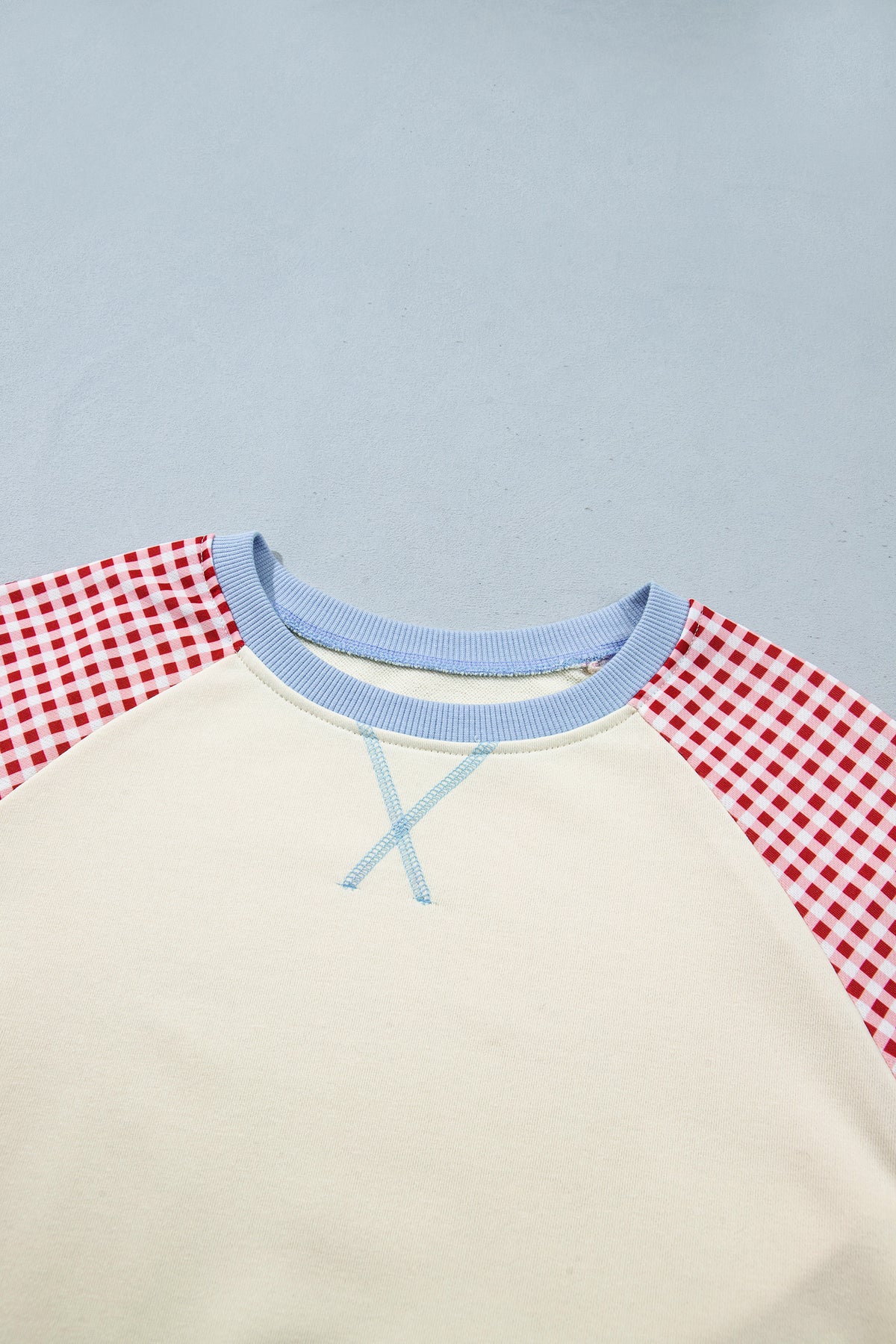 Plaid Sleeve Raglan Pullover Sweatshirt