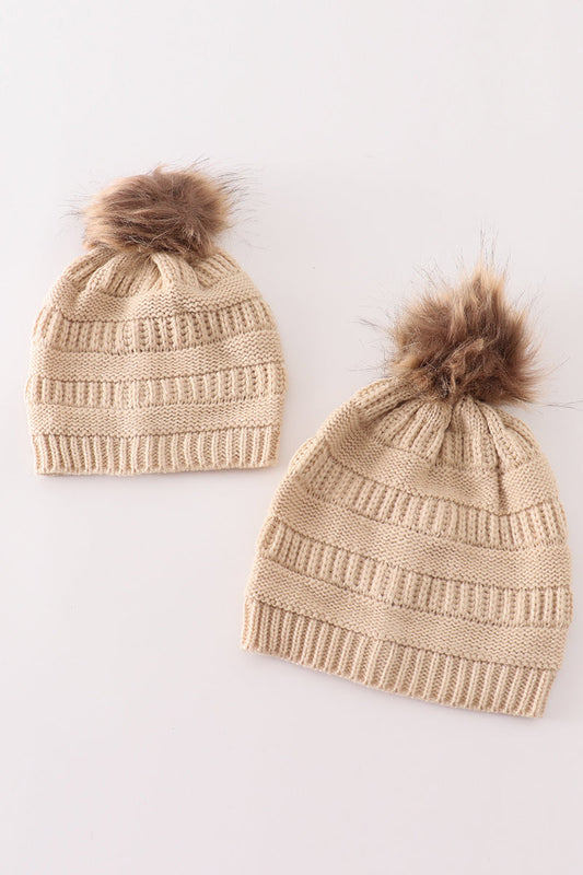 Beige PomPom Beanie