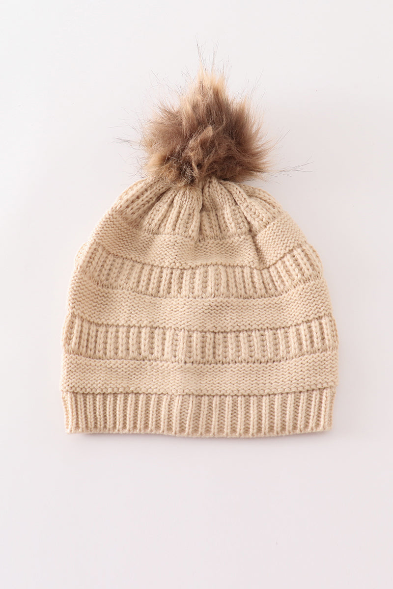 Beige PomPom Beanie