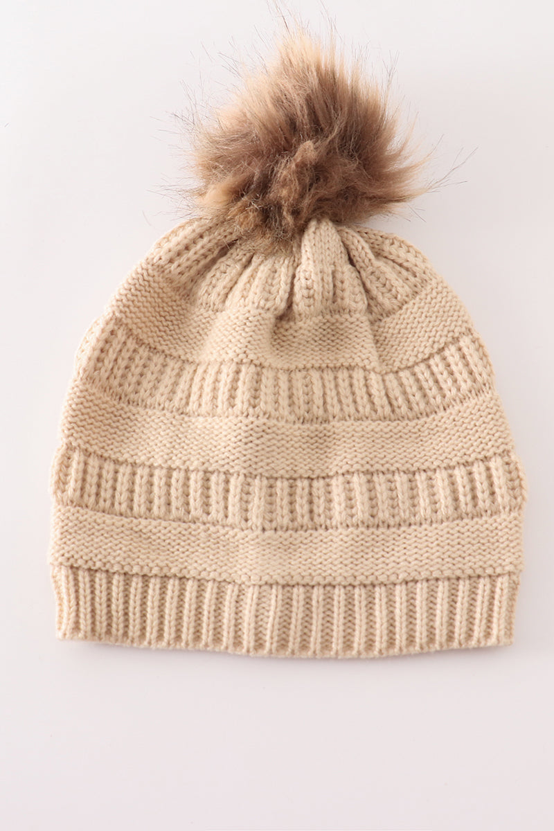 Beige PomPom Beanie