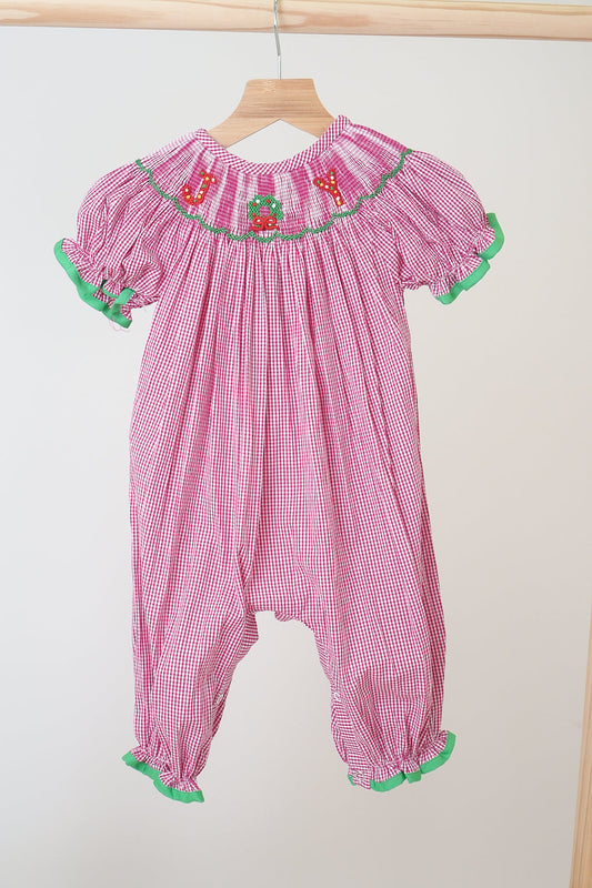 Pink Christmas "JOY" Smocked Romper