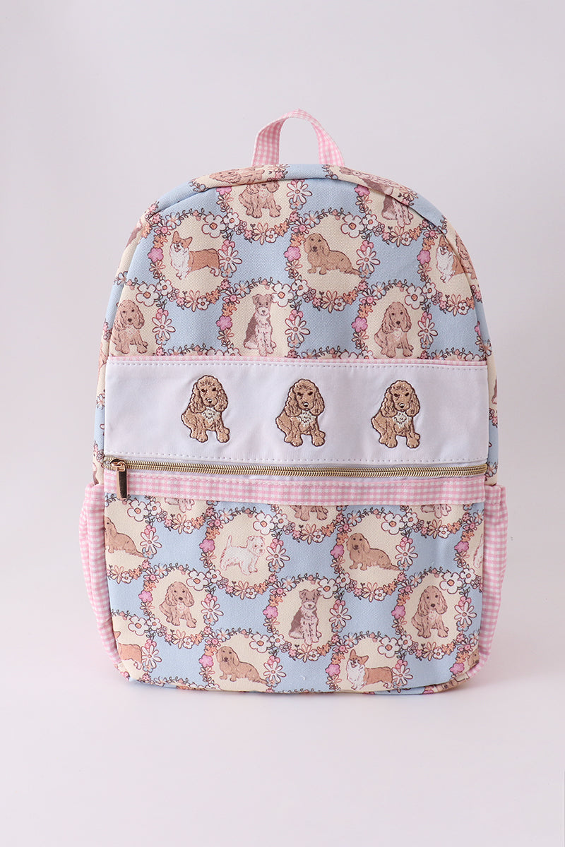 Pink Pup Embroidery Backpack