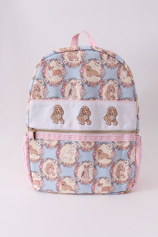 Pink Pup Embroidery Backpack