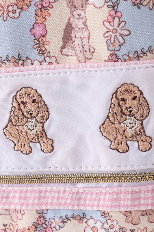 Pink Pup Embroidery Backpack