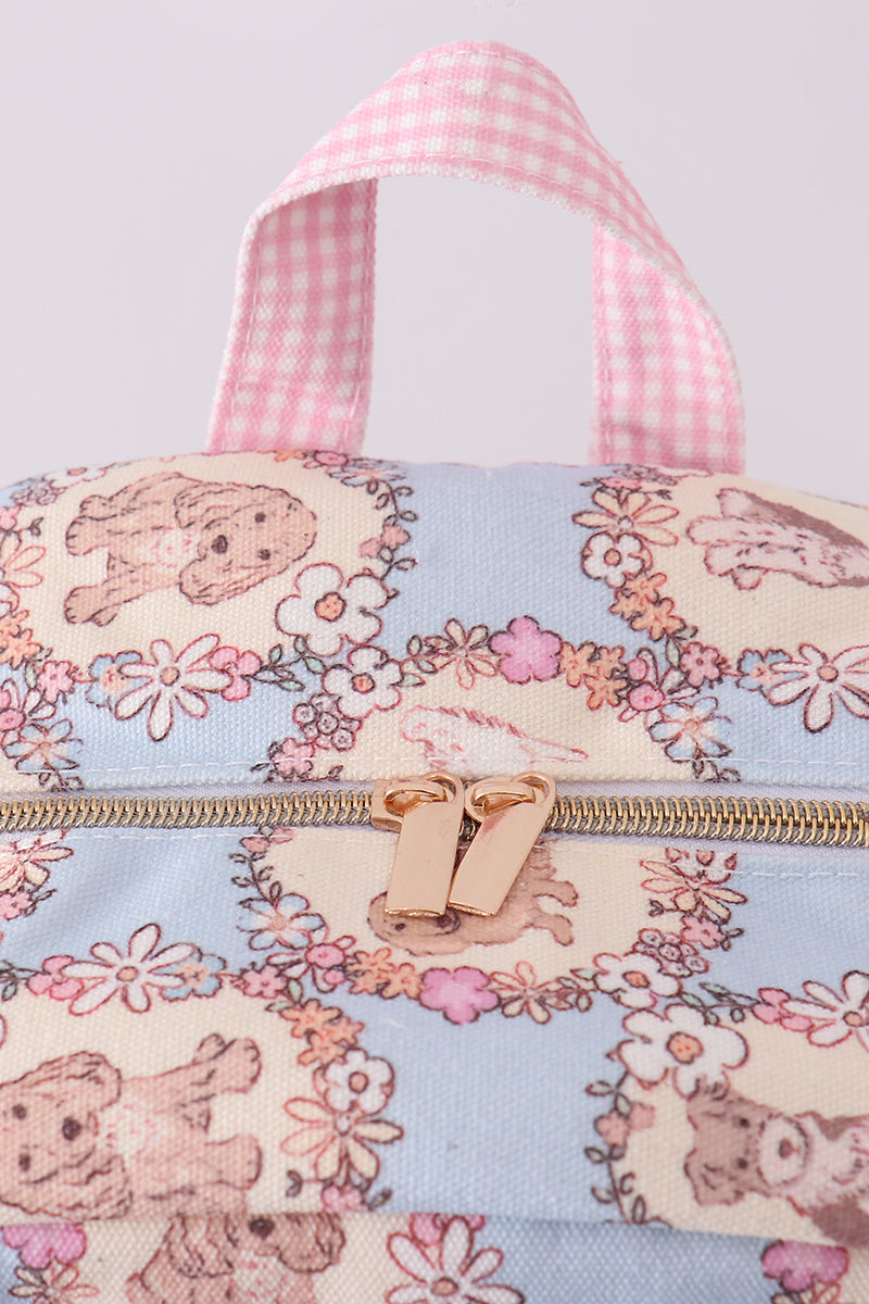 Pink Pup Embroidery Backpack