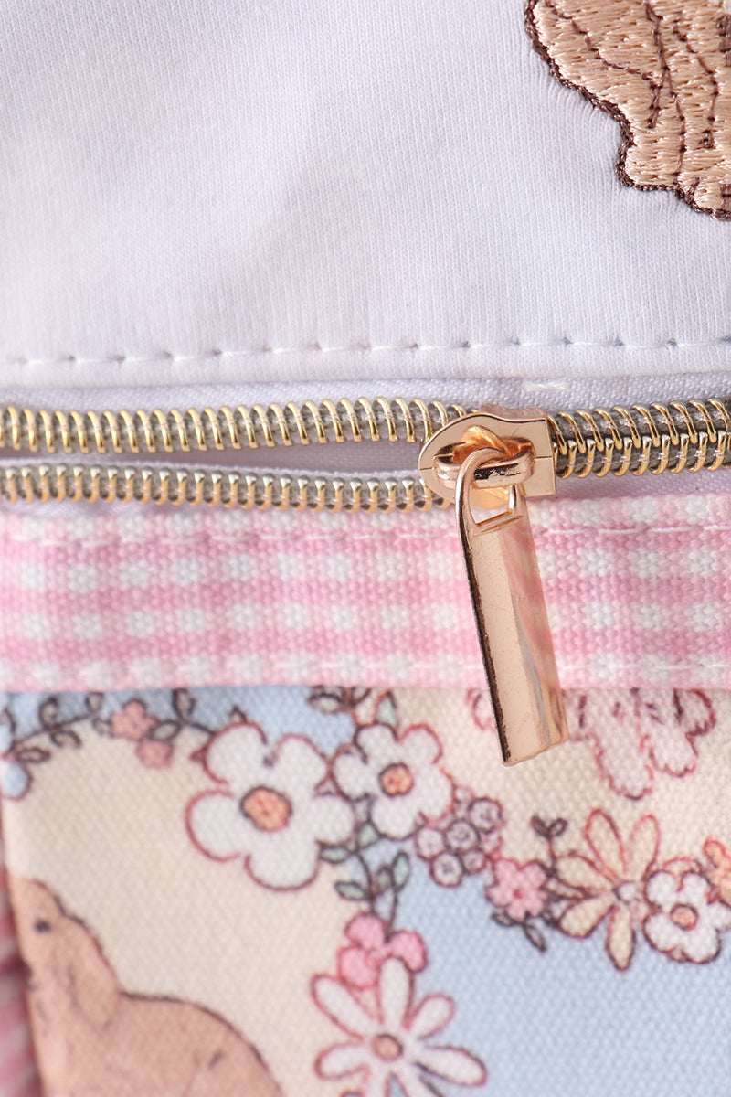 Pink Pup Embroidery Backpack