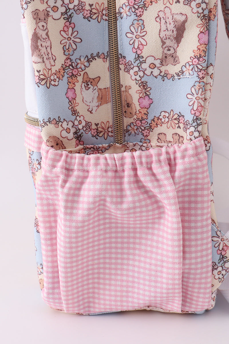 Pink Pup Embroidery Backpack