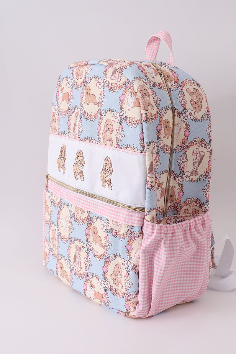 Pink Pup Embroidery Backpack