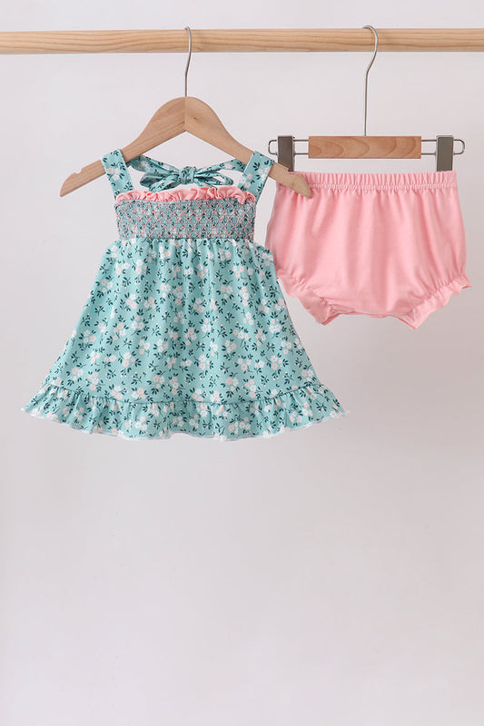 Floral Smocked Ruffle Bloomer Set