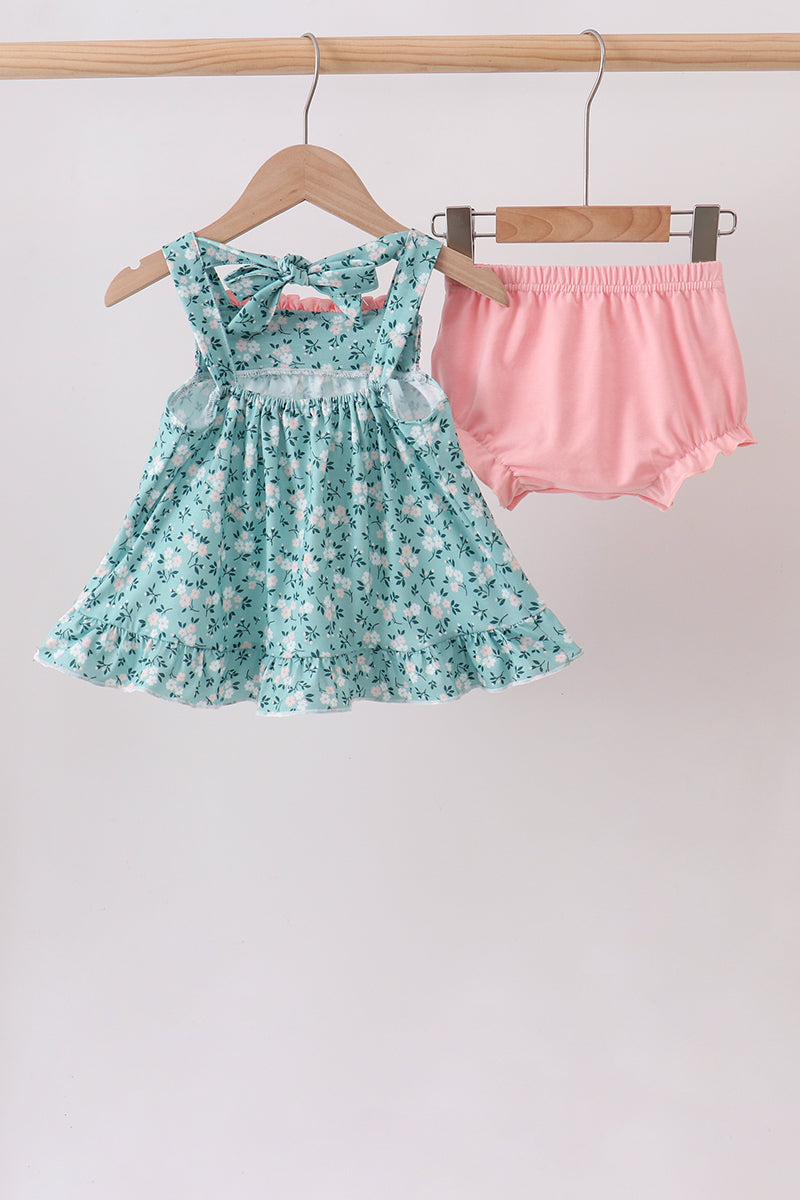 Floral Smocked Ruffle Bloomer Set