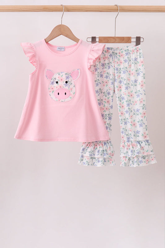 Pink Piggy Ruffle Pants Set