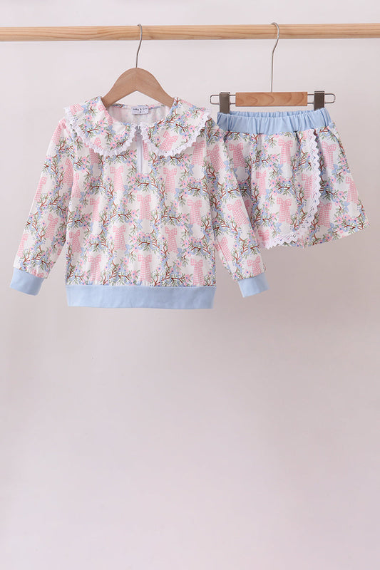 Blue Bow Skorts Set