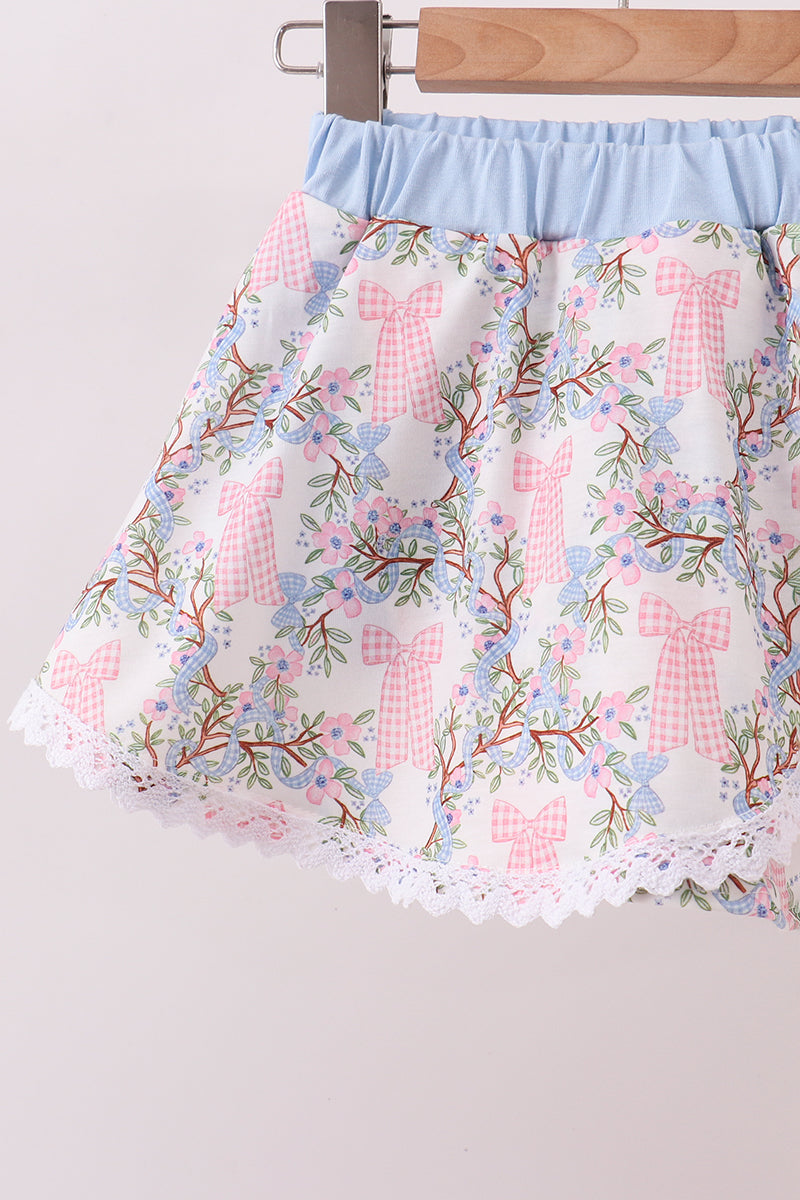 Blue Bow Skorts Set