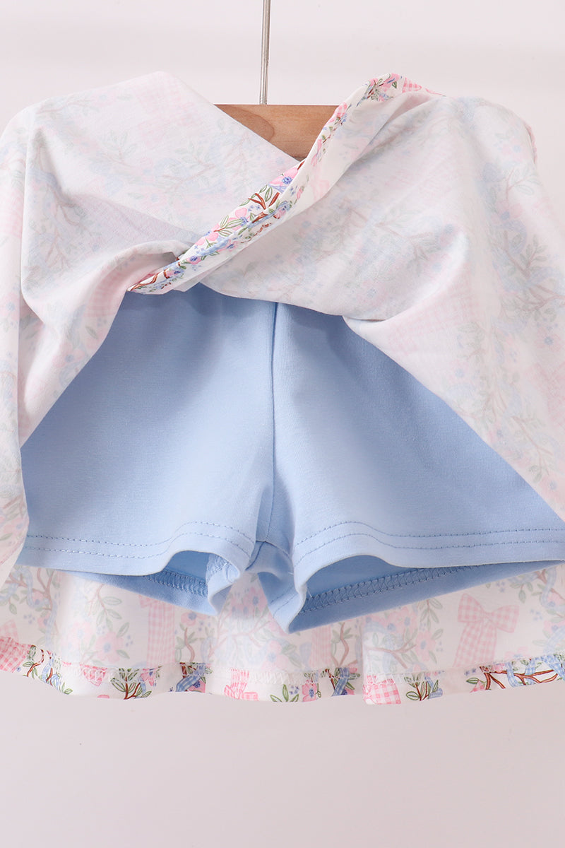 Blue Bow Skorts Set