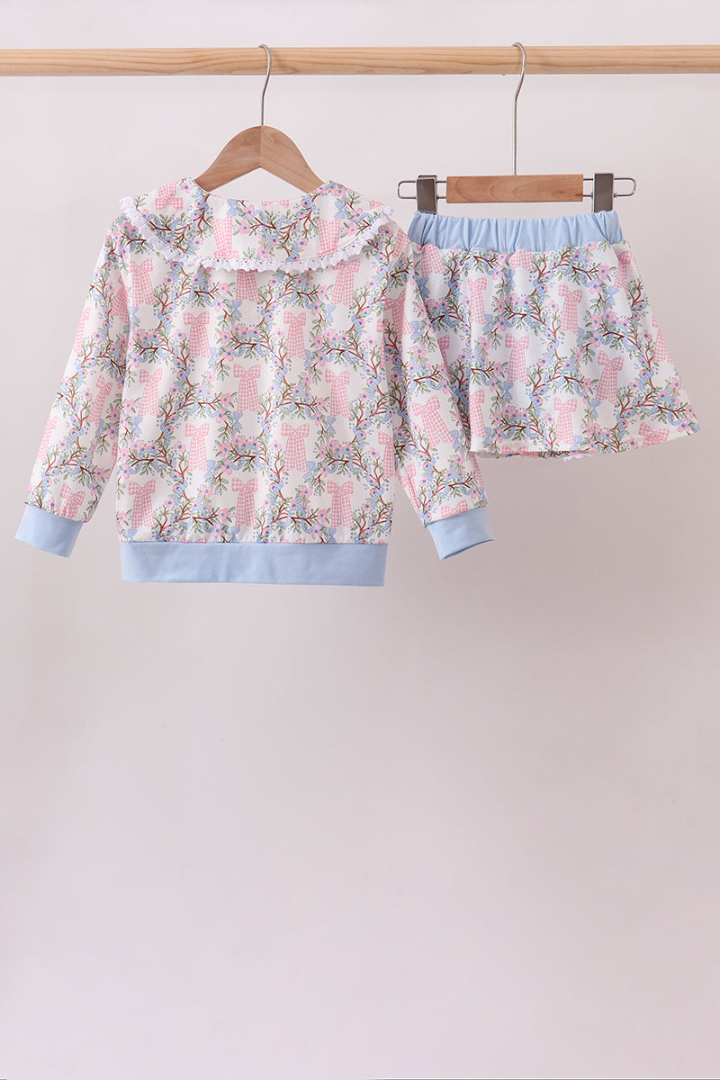 Blue Bow Skorts Set