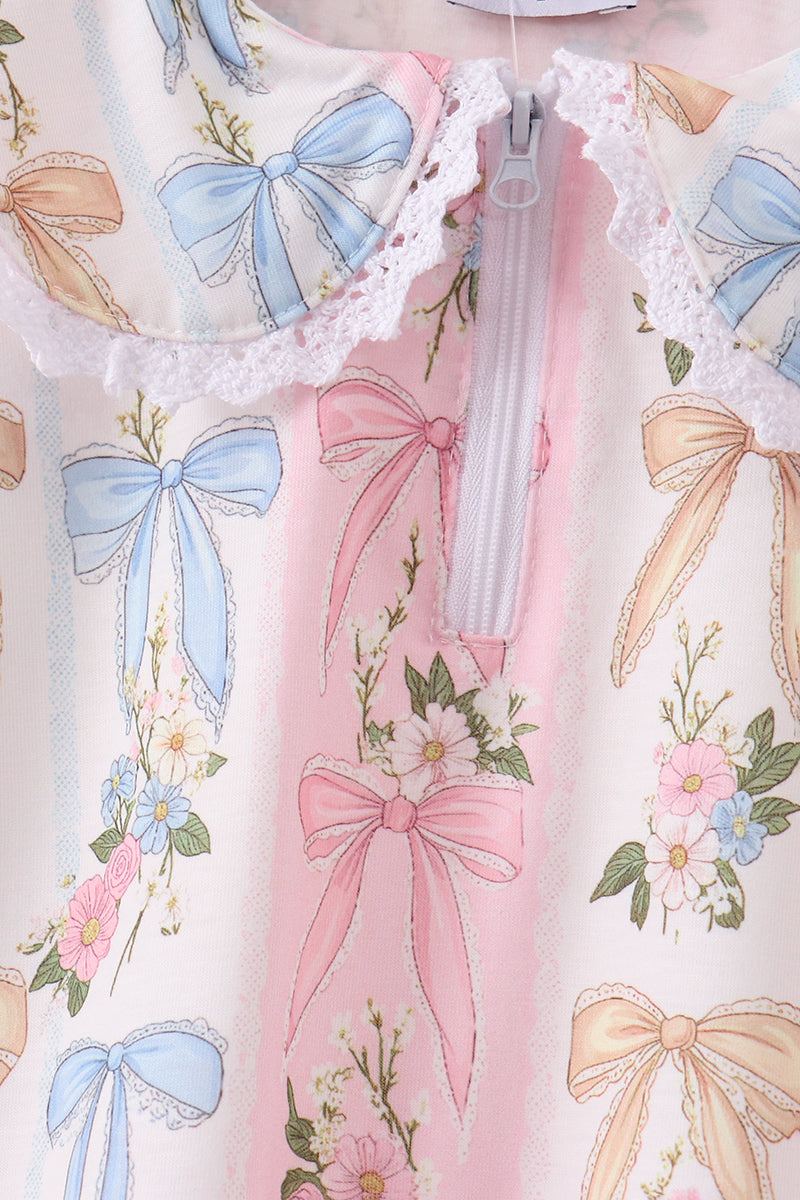 Pink Bow Lace Skorts Set