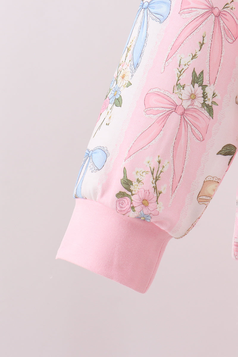 Pink Bow Lace Skorts Set