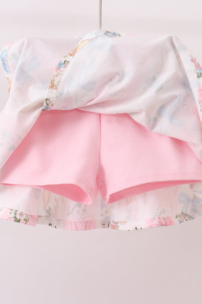Pink Bow Lace Skorts Set