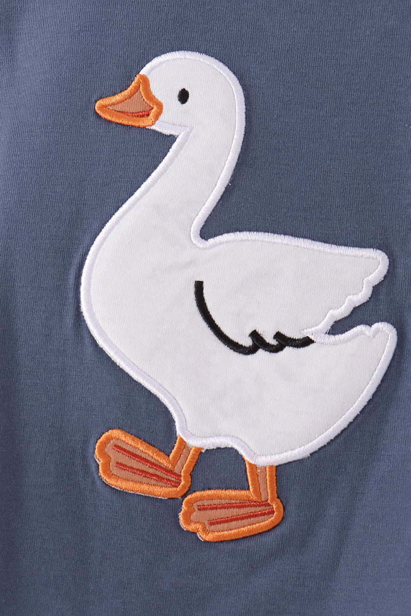 Navy Goose Applique Pants Set