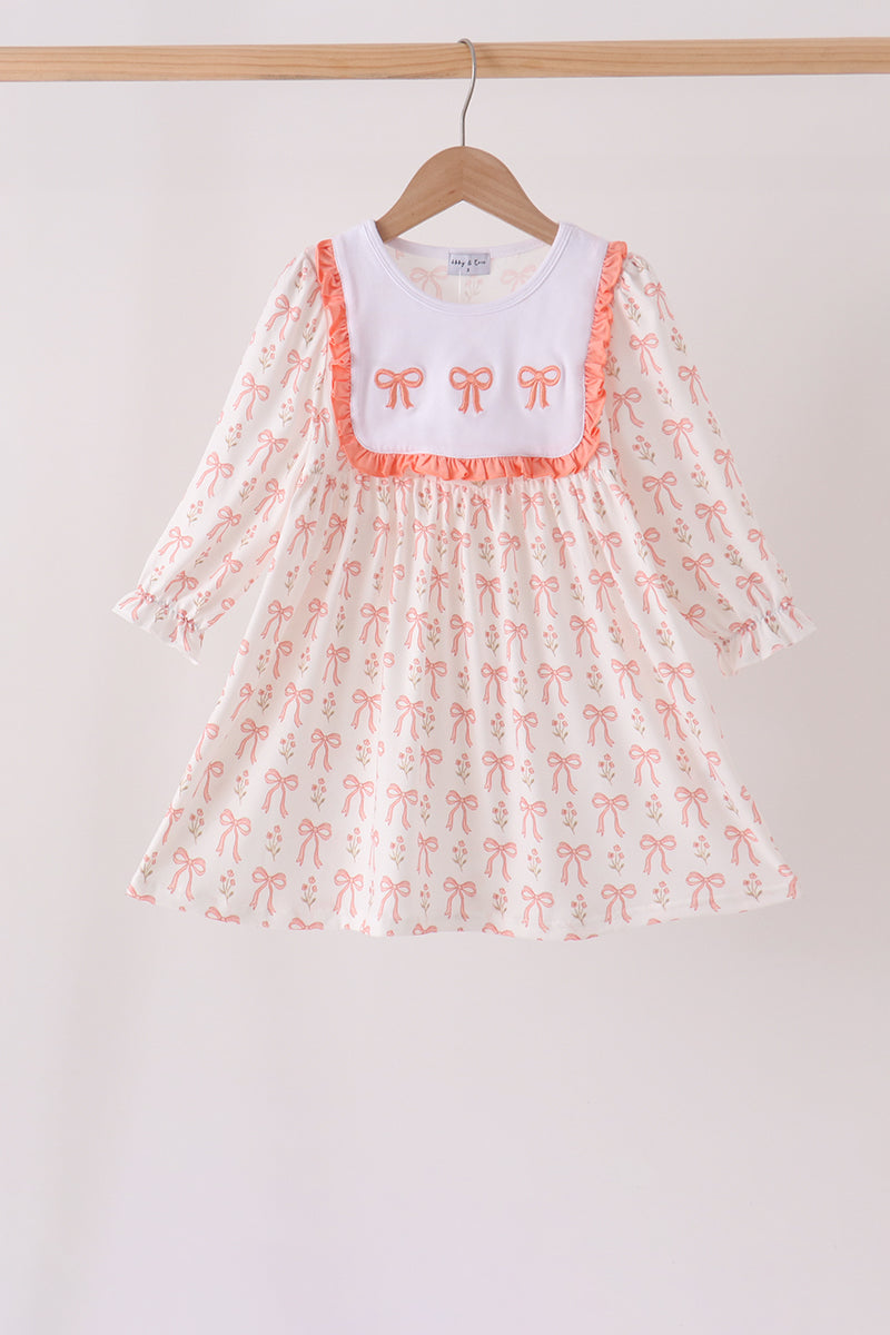 Bow Embroidered Ruffle Dress
