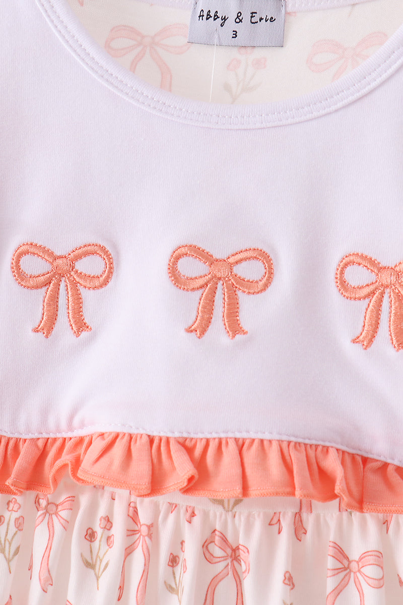 Bow Embroidered Ruffle Dress