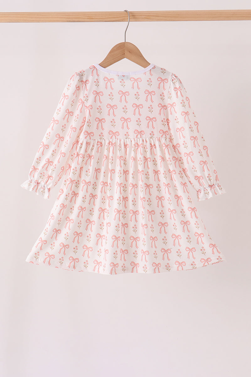 Bow Embroidered Ruffle Dress