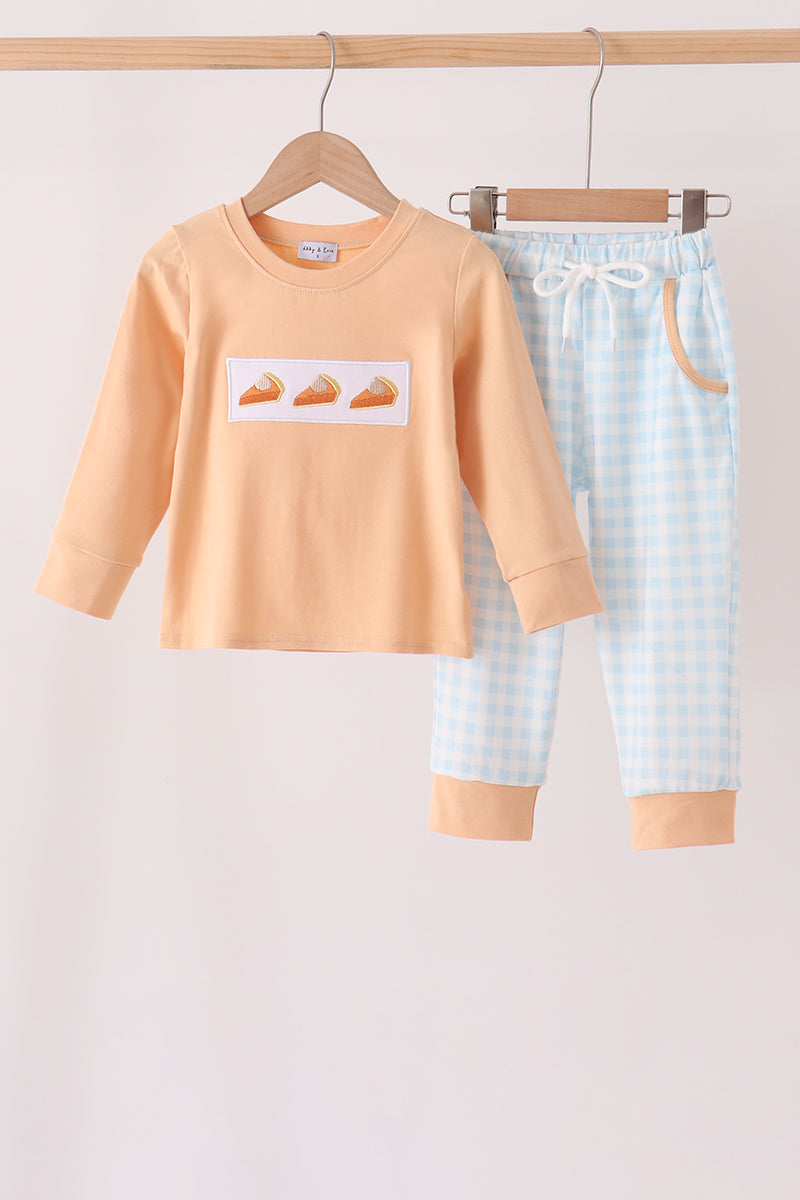 Pumpkin Pie Bow Embroidered Pants Set