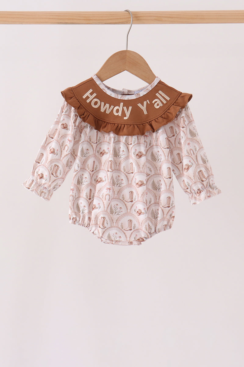 Howdy Y'ALL Embroidered Ruffle Bubble