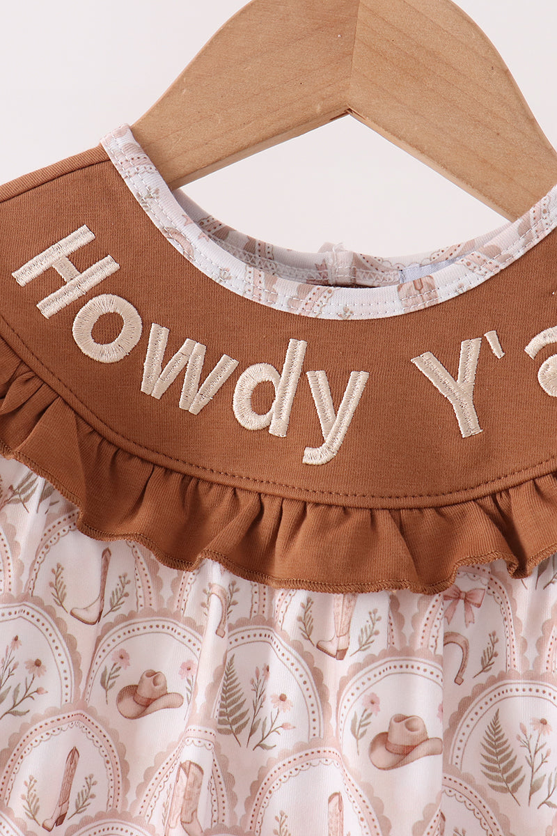 Howdy Y'ALL Embroidered Ruffle Bubble
