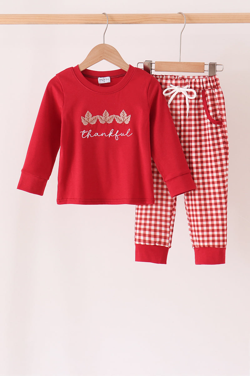 Thankful Leaves Embroidered Pants Set