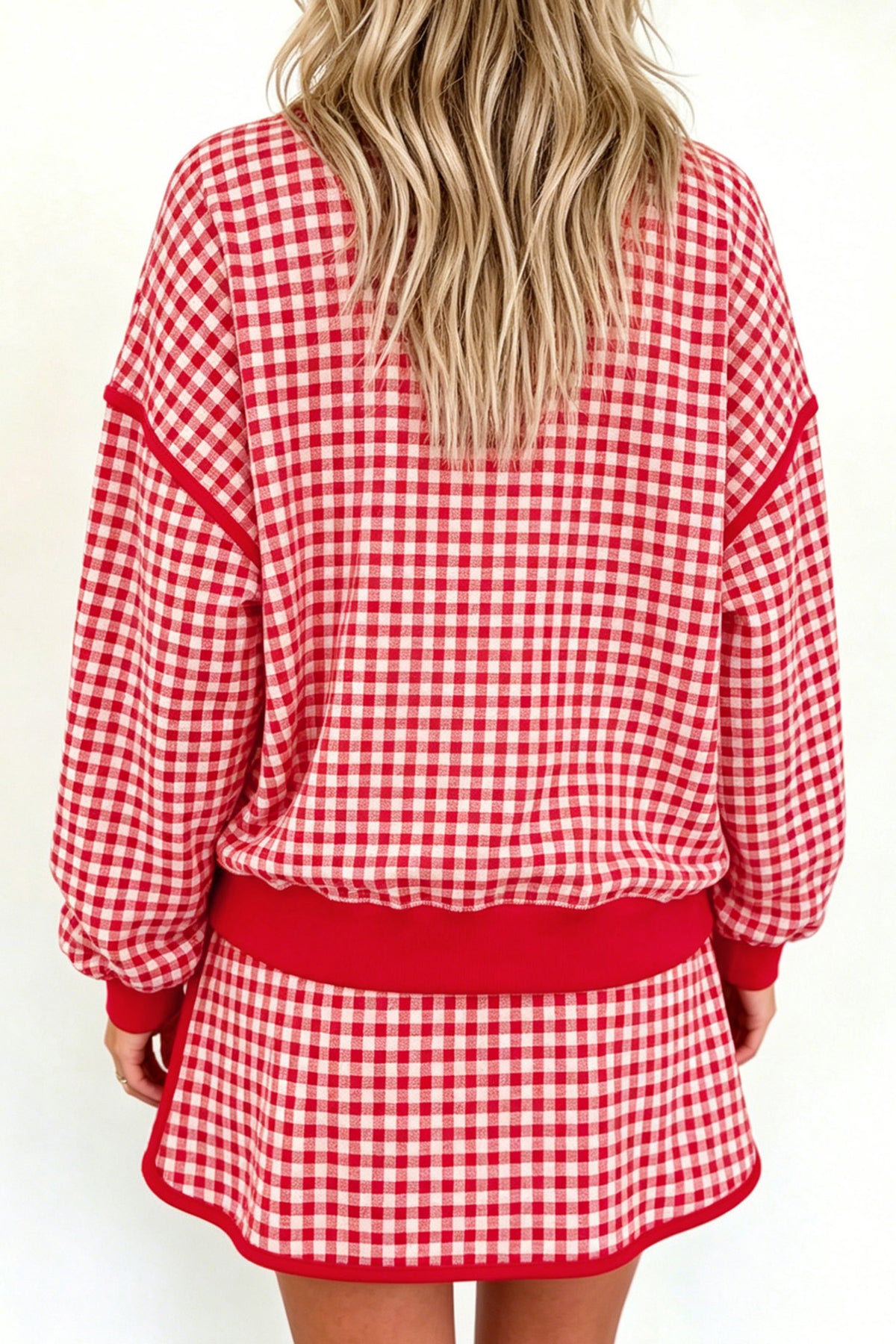 Gingham Oversized Long Sleeve Top and Skort Set