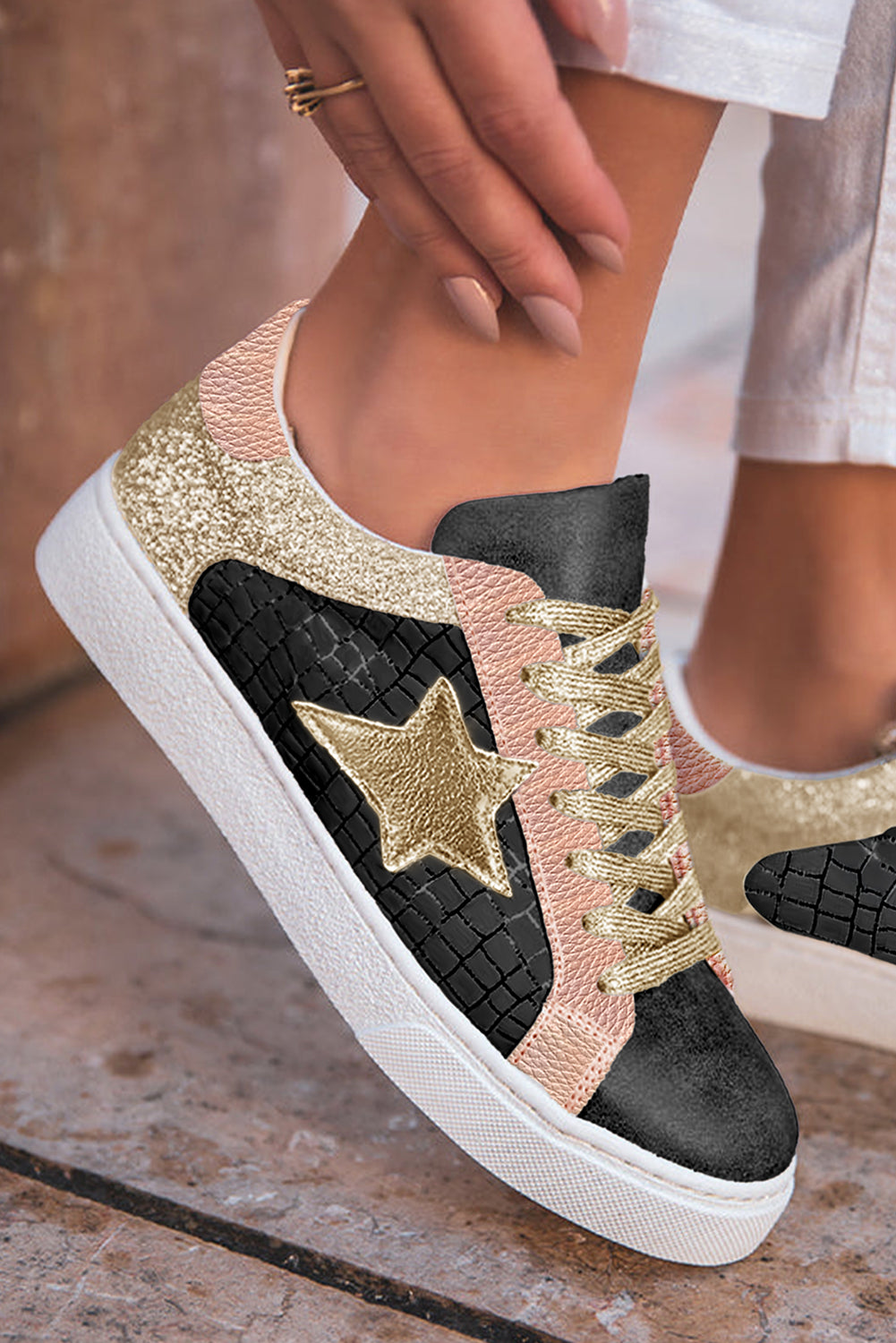 Dearlove Gold Lace-up Sneakers