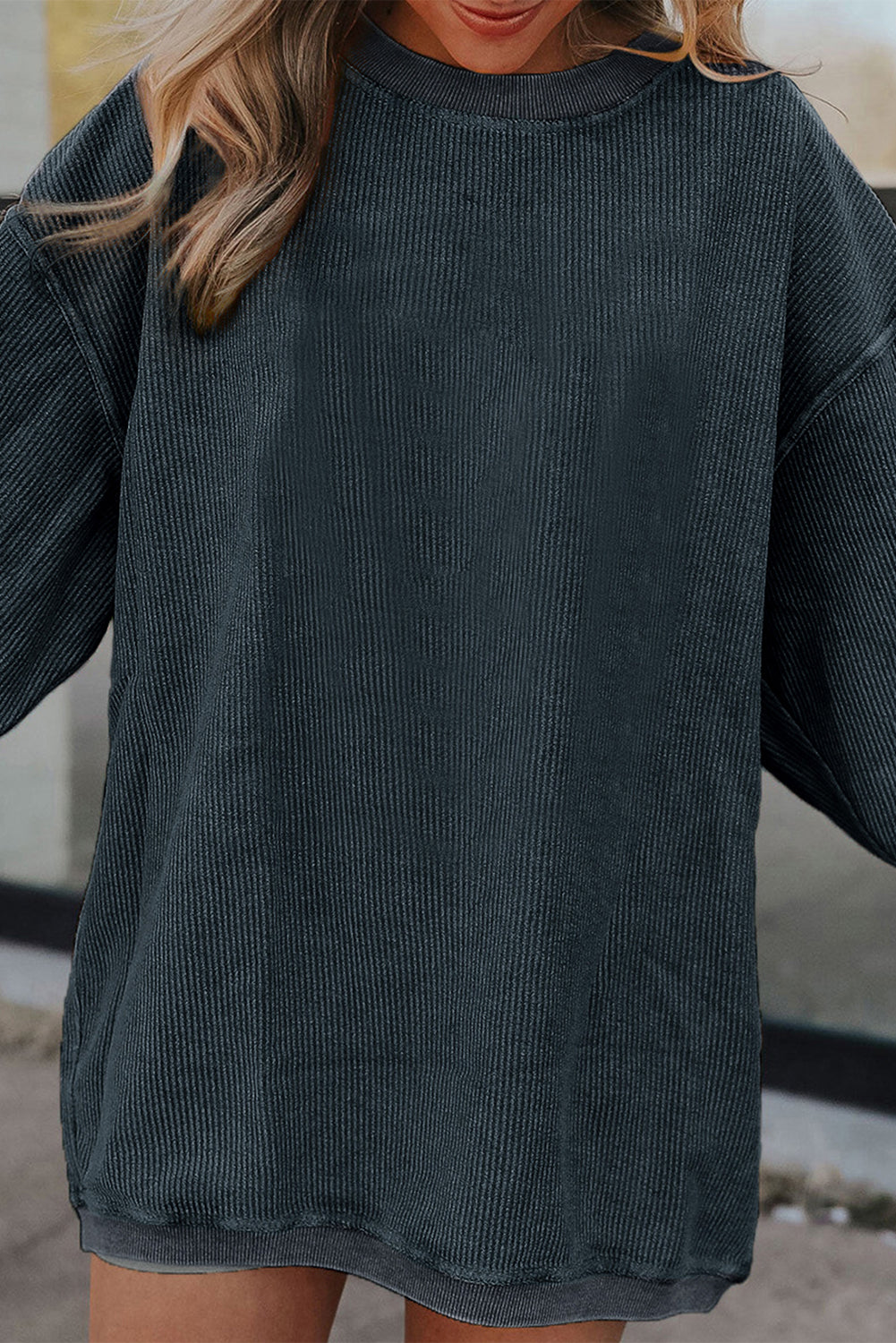 Smoke Gray Corduroy Oversized Sweatshirt