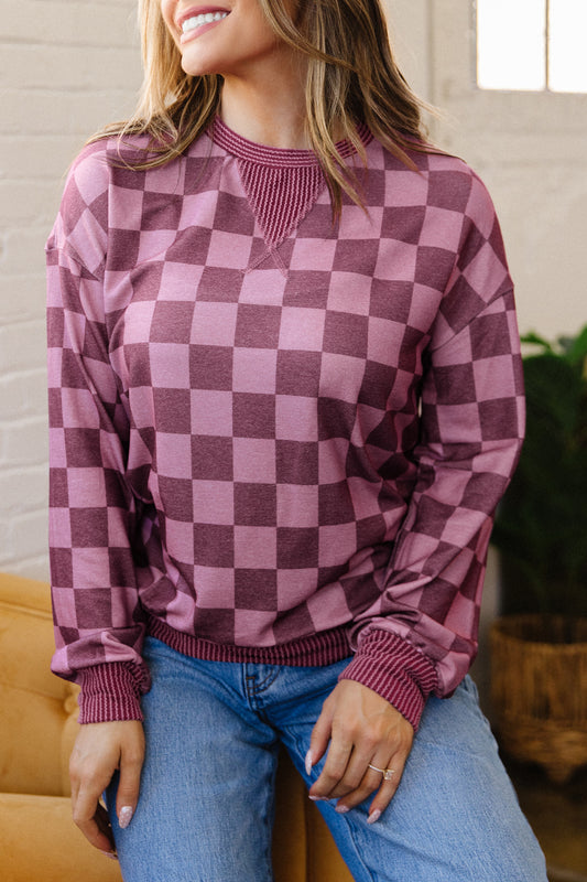 Checkered Long Sleeve Pullover Top