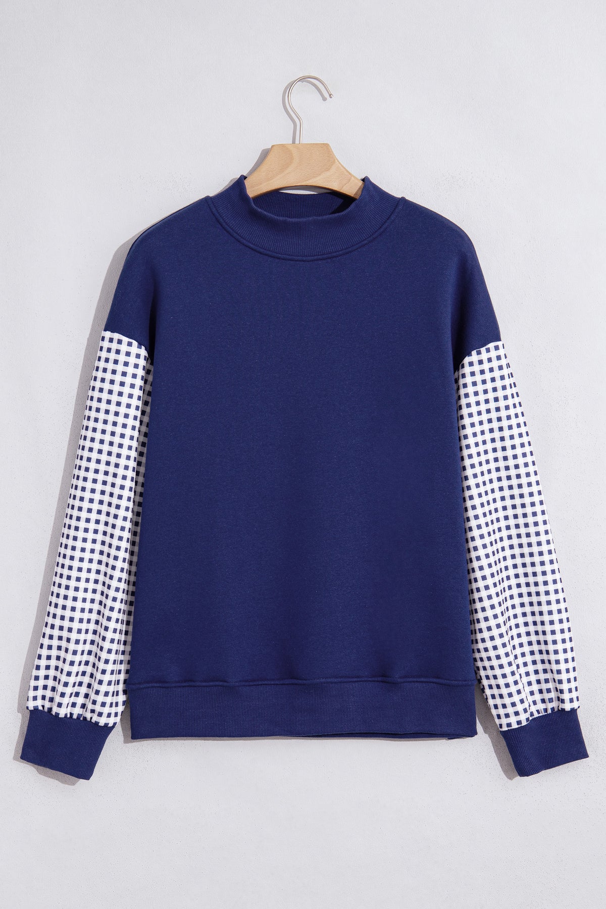 Plaid Sleeve Loose Tunic Sweatshirt