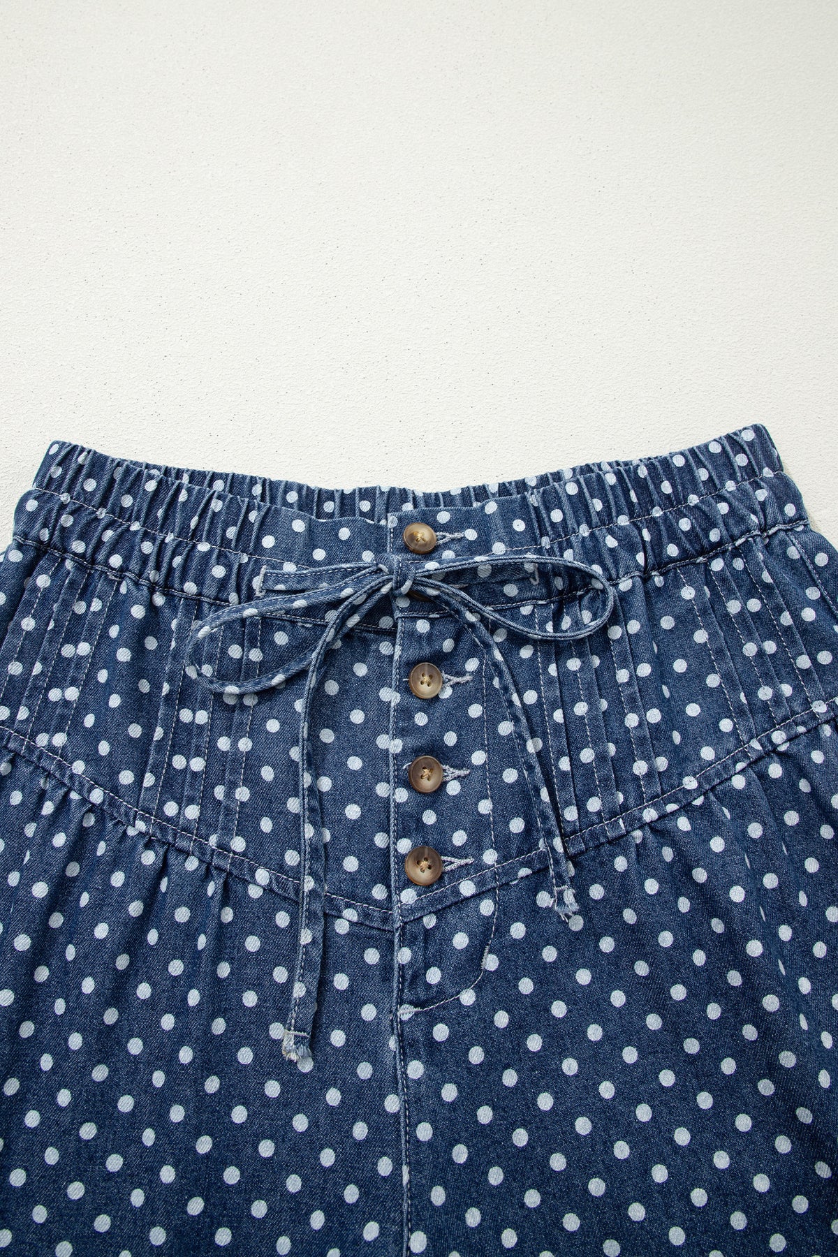 Polka Dot Button Pleated Wide Leg Jeans