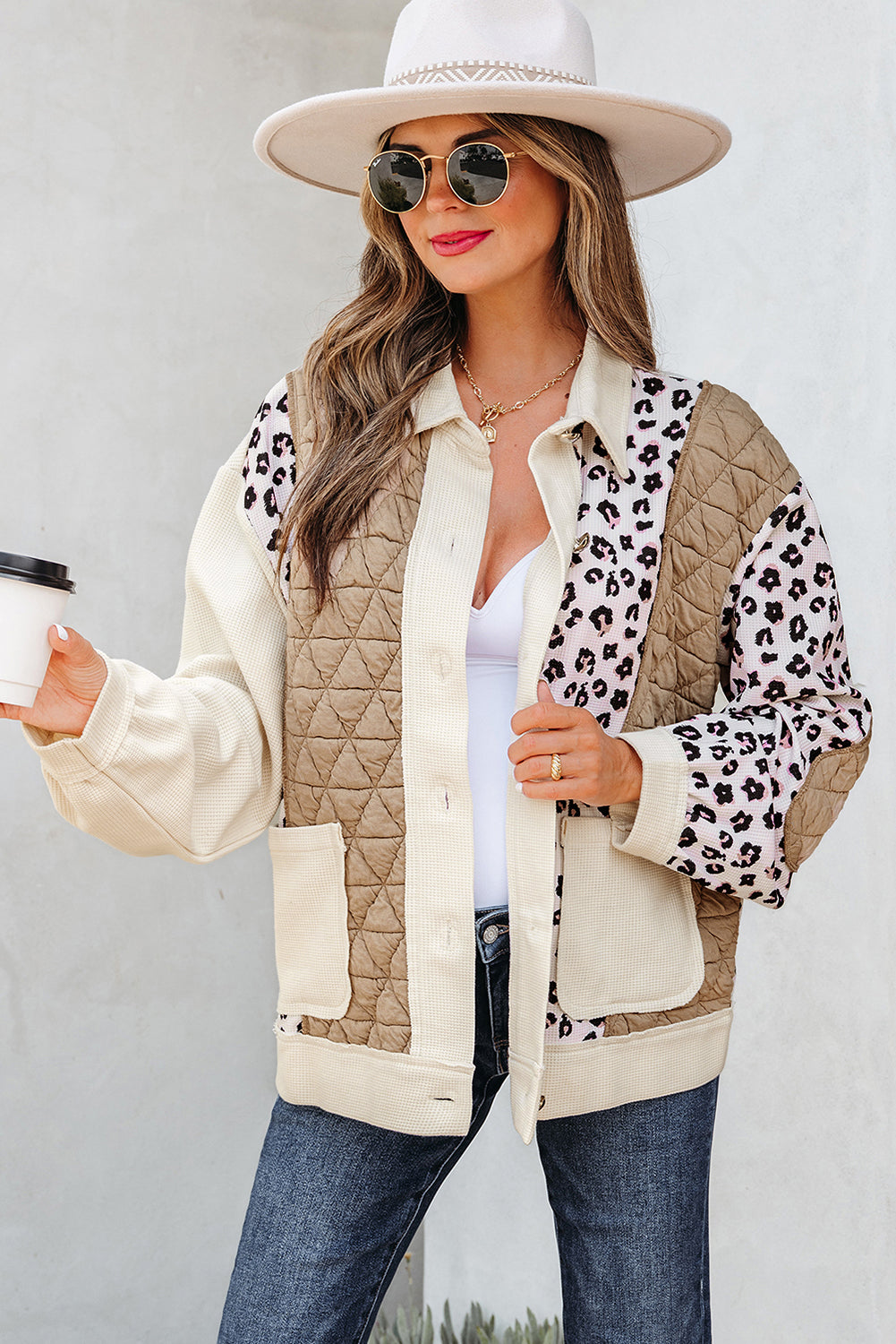 Leopard Waffle Quilted Jacket