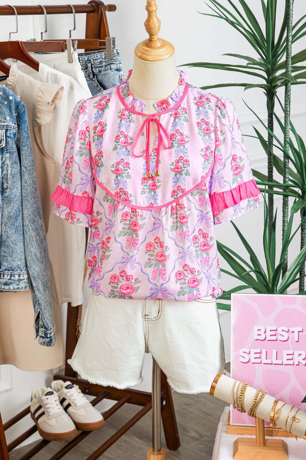 Floral Bow Printed Blouse