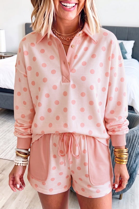 Polka Dot Loose Pullover Shorts Set