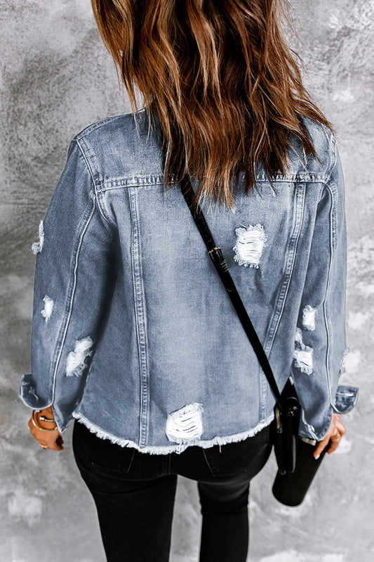 Sky Blue Distressed Denim Jacket