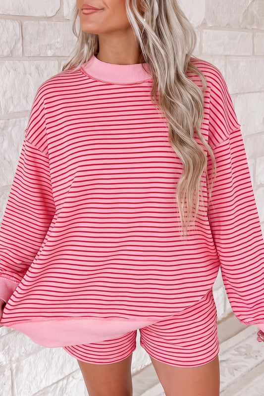 Striped Mock Neck Pullover w/ Shorts Set