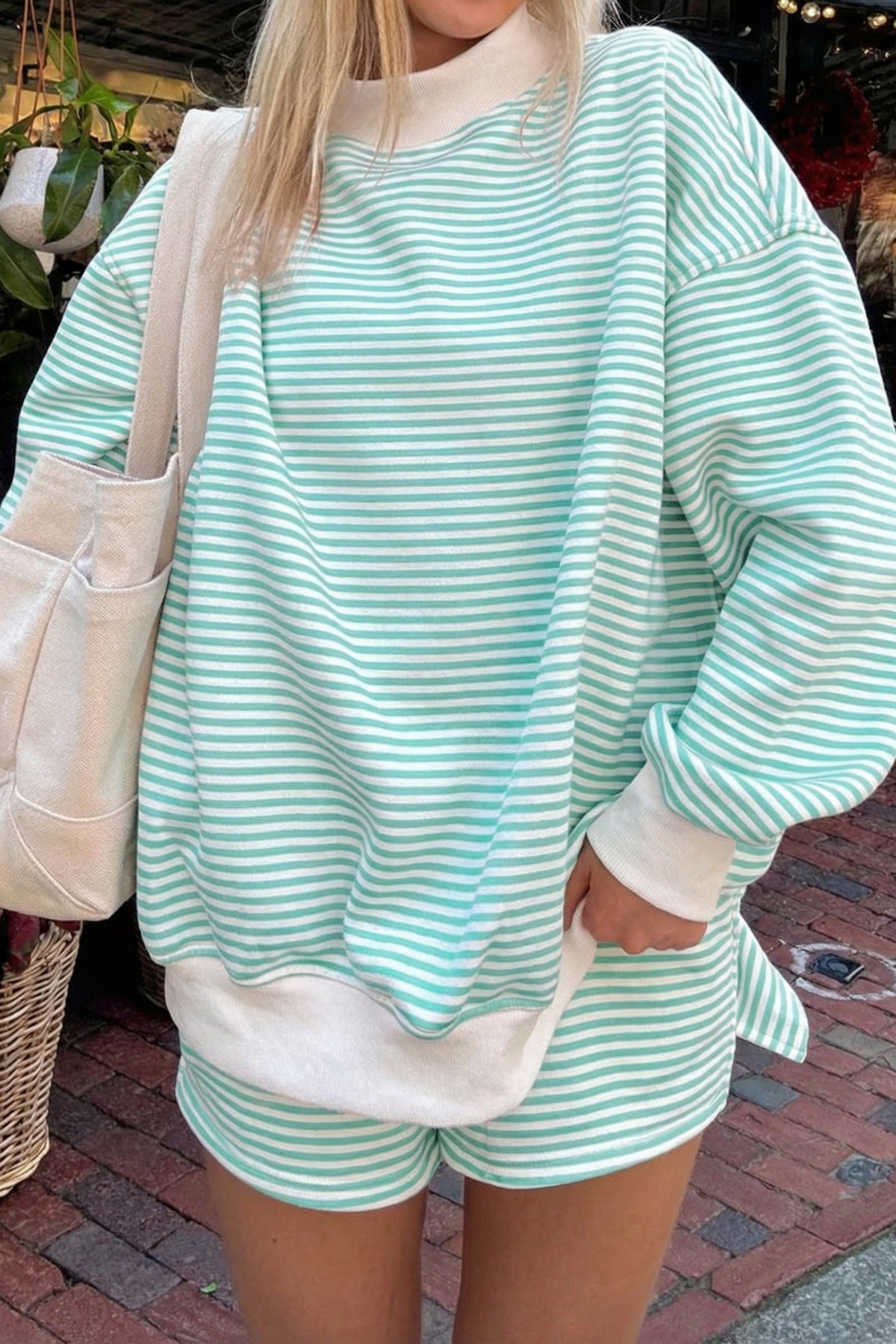 Mock Neck Sweatshirt and Shorts Set