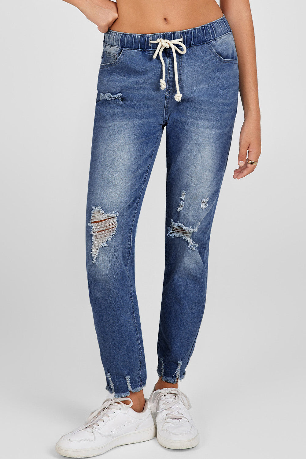 Straight Leg Destroyed Raw Hem Jeans