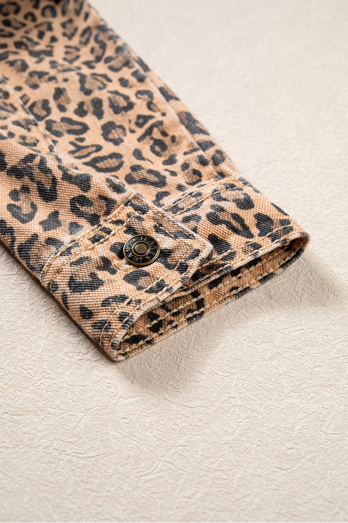 Leopard Print Long Sleeve Denim Jacket