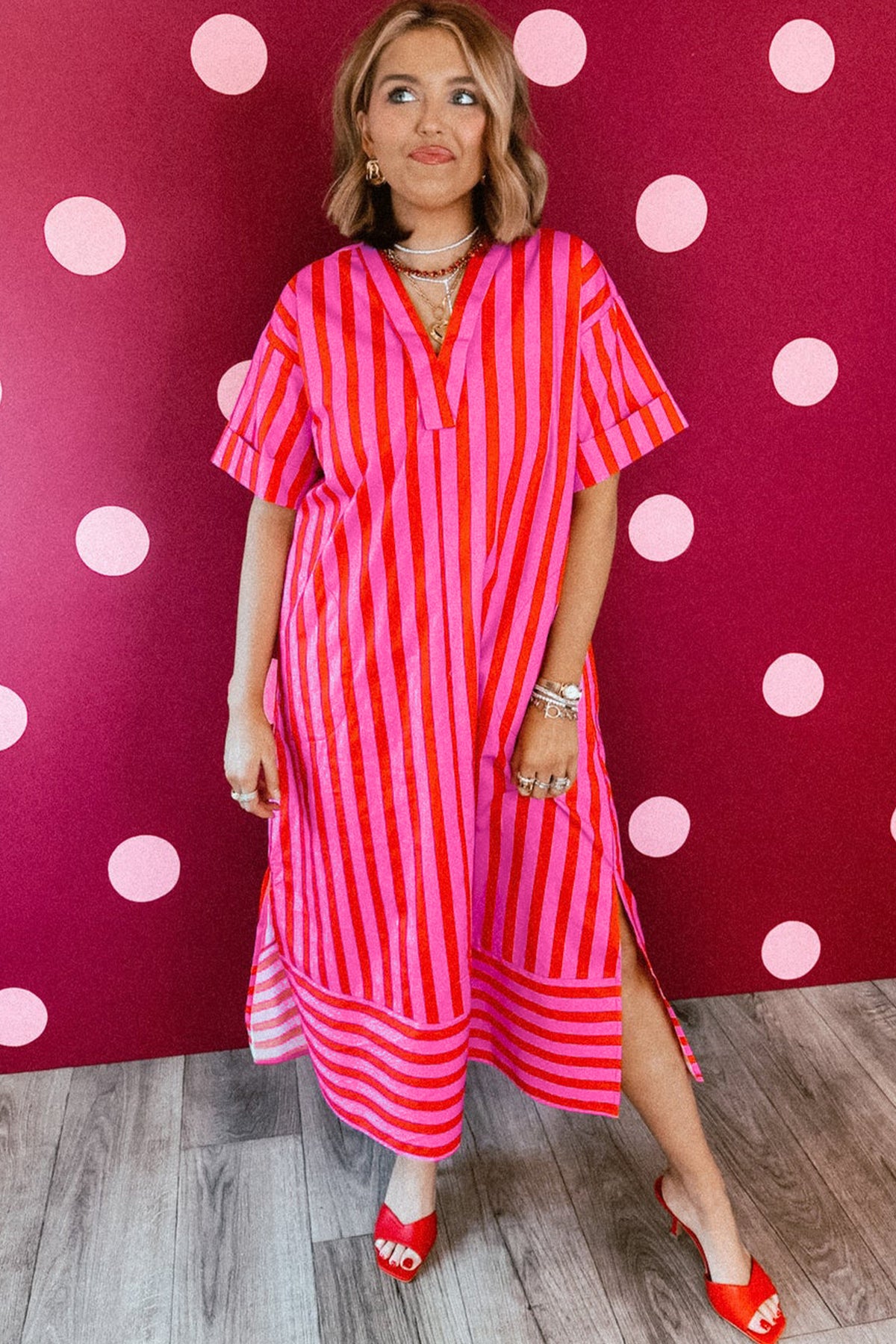 Red Stripe Midi Dress