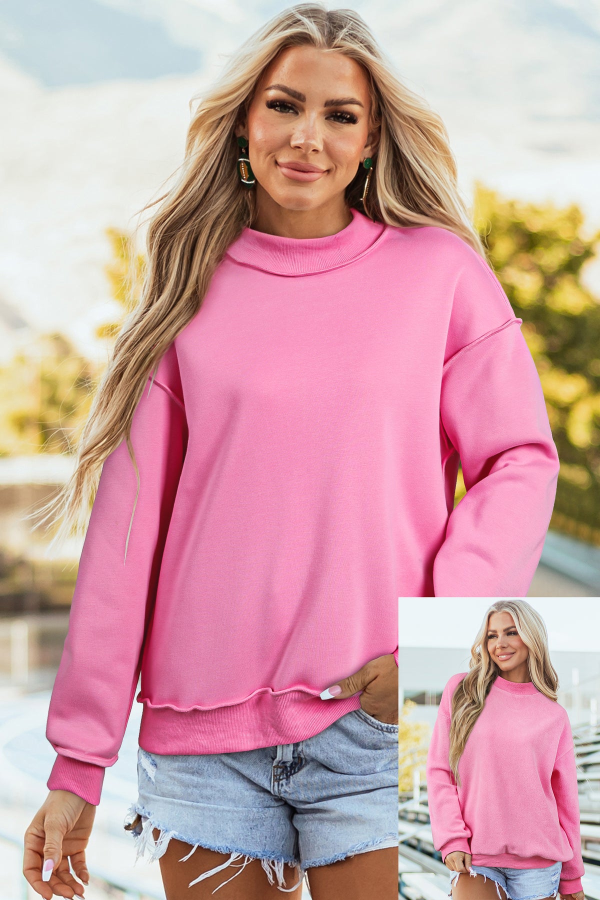 Oversize Reversible Mock Neck Sweatshirt