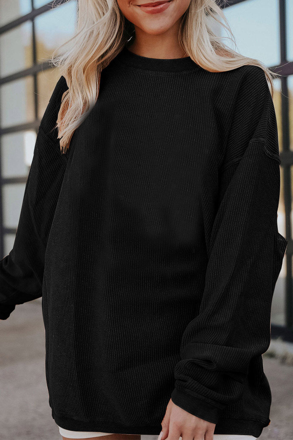 Smoke Gray Corduroy Oversized Sweatshirt