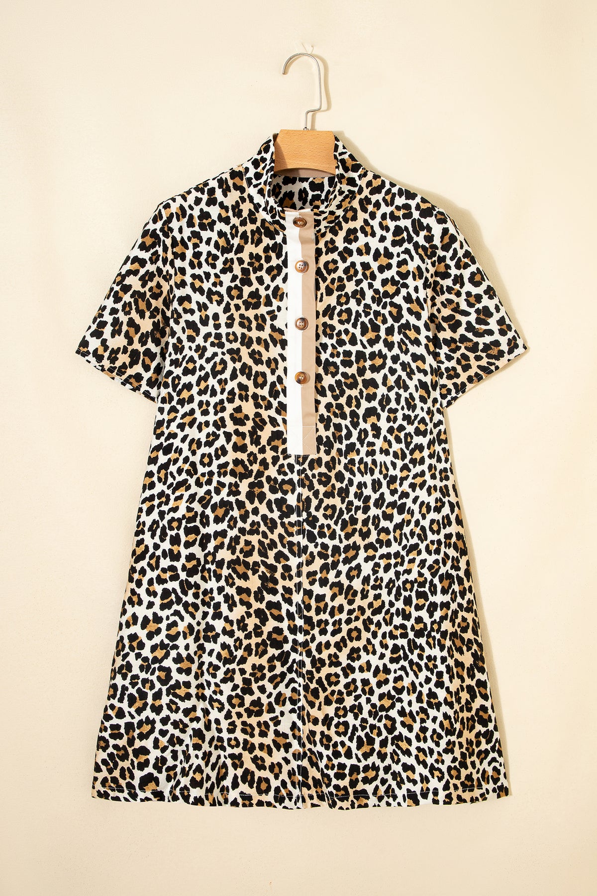 Short Sleeve Leopard Mini Dress with Pockets