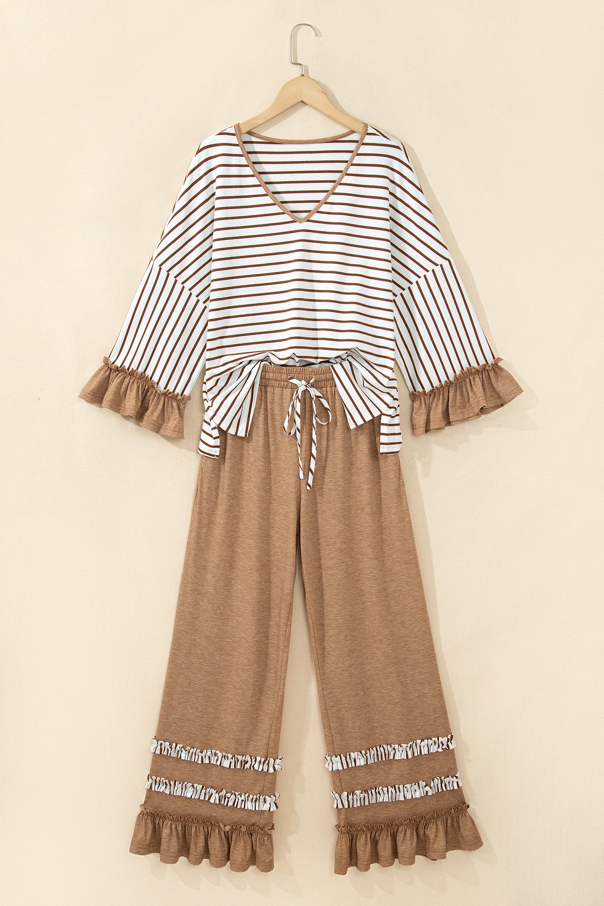 Stripe Ruffle Sleeve Top w/ Pants Set